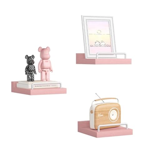 RYOFOBETTO Small Floating Shelf, 6X6 Inches Farmhouse Wall Shelves for Living Room, Bedroom, Picture Frames, Plants, Kitchen, Set of 3 (Pink and White) - Image 1