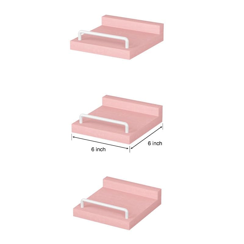 RYOFOBETTO Small Floating Shelf, 6X6 Inches Farmhouse Wall Shelves for Living Room, Bedroom, Picture Frames, Plants, Kitchen, Set of 3 (Pink and White) - Image 3