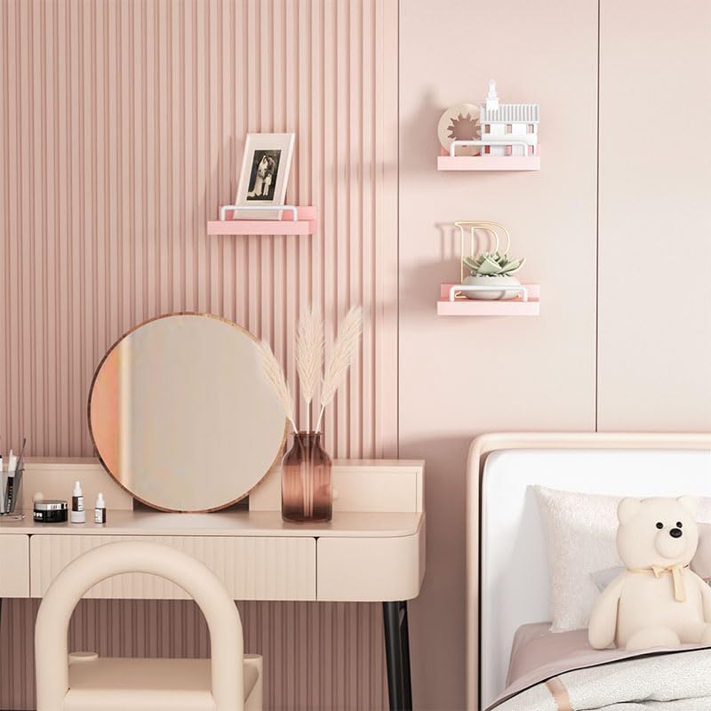 RYOFOBETTO Small Floating Shelf, 6X6 Inches Farmhouse Wall Shelves for Living Room, Bedroom, Picture Frames, Plants, Kitchen, Set of 3 (Pink and White) - Image 4