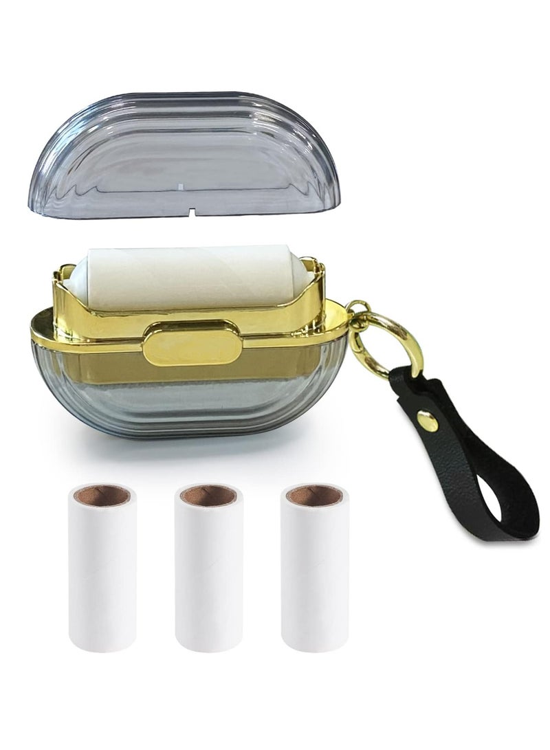 SOLARAE Double sided Travel Portable Lint Roller with Hand Strap Reusable Mini Extra Sticky Dog Cat Pet Hair Remover Luxury Lint Remover for Clothes Bag Dust Fuzz Fur with 4 Refills Grey - Image 1