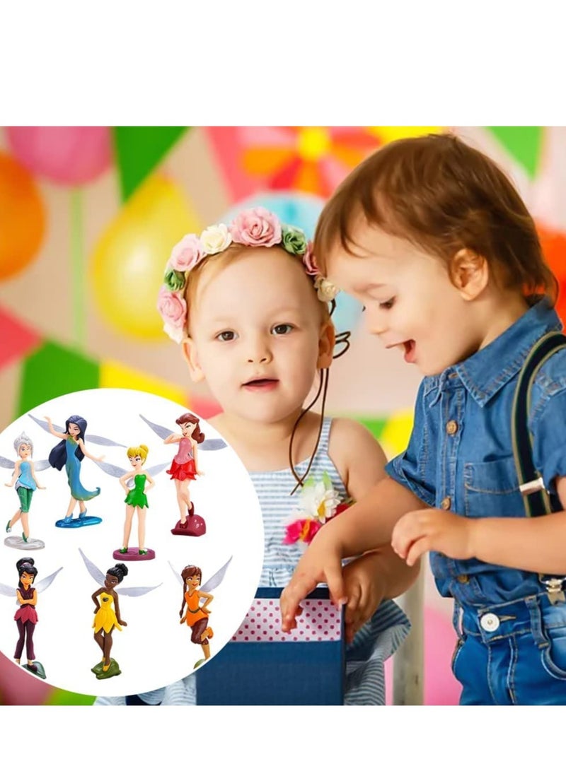 Flower Fairy Pixie Miniature Fairy Garden Ornament Fairy Pixie Girl Fly Wing DIY Dollhouse Decor, Princess Tinker Bell Fairy Model Dolls Gift for Children(7 PCS)