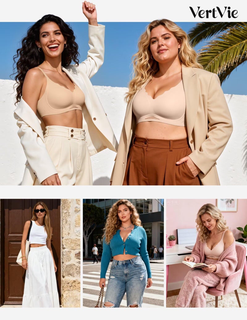 Vertvie Bras for Women Wireless Jelly Push Up Seamless Bra Full Coverage No Underwire Supportive Scalloped T Shirt Bralette(Nude,Small) - Image 5