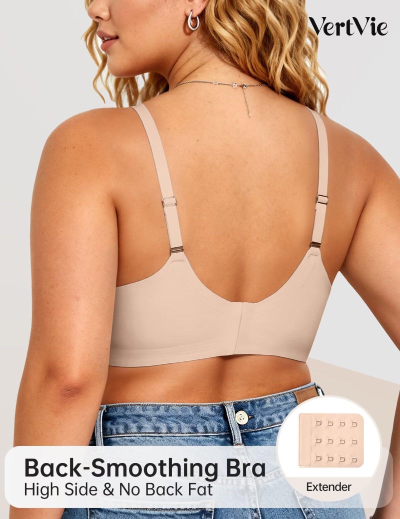 Vertvie Bras for Women Wireless Jelly Push Up Seamless Bra Full Coverage No Underwire Supportive Scalloped T Shirt Bralette(Nude,Small) - Image 4
