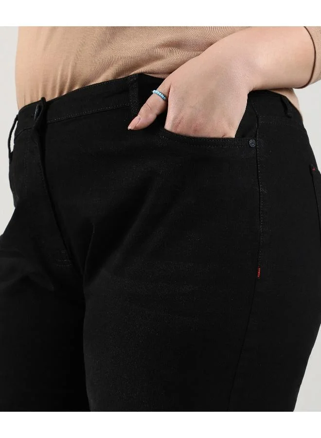 Instafab Plus Women's Jet Black Slashed-Knee Denim Jeans