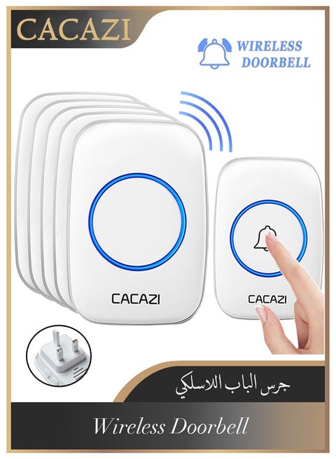 Wireless Doorbell, 1 Transmitter with 5 Receivers, IP44 Waterproof Doorbell, 60 Melodies and 5 Levels of Volume, 300m Range, Cordless Doorbell, Calling Bell for Villa, Office, Large Spaces