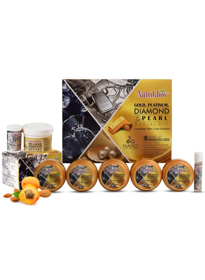 NUTRIGLOW Gold Platinum Diamond & Pearl Facial Kit (250Gm+10Ml) & Bleach (43 Gm) Complete Skin Care, All Skin Types (Pack Of 2)
