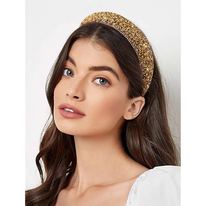 Wecoe Yellow Gold Glitter Rhinestone Padded Bling Sparkle Headband For Women  Girls Gifts