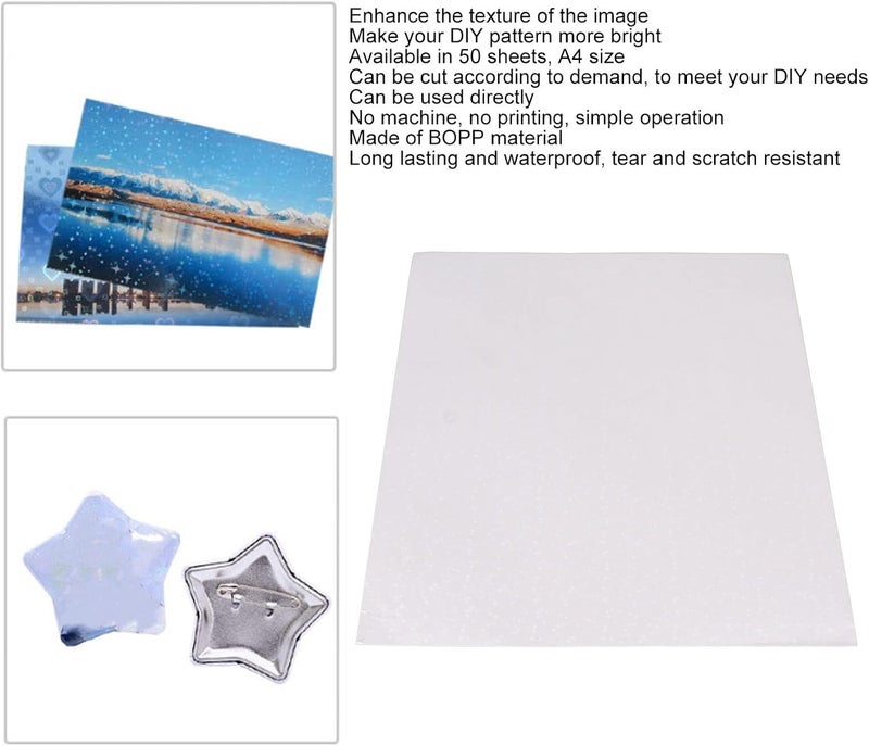 Holographic Cold Laminate Sheet, 50 PCS 11.8 x 8.4in Cuttable Water Proof A4 Cold Laminating Sheets DIY Self Adhesive Colorful Paper for Badge Photo Graphic Framing (Type 2) - Image 3