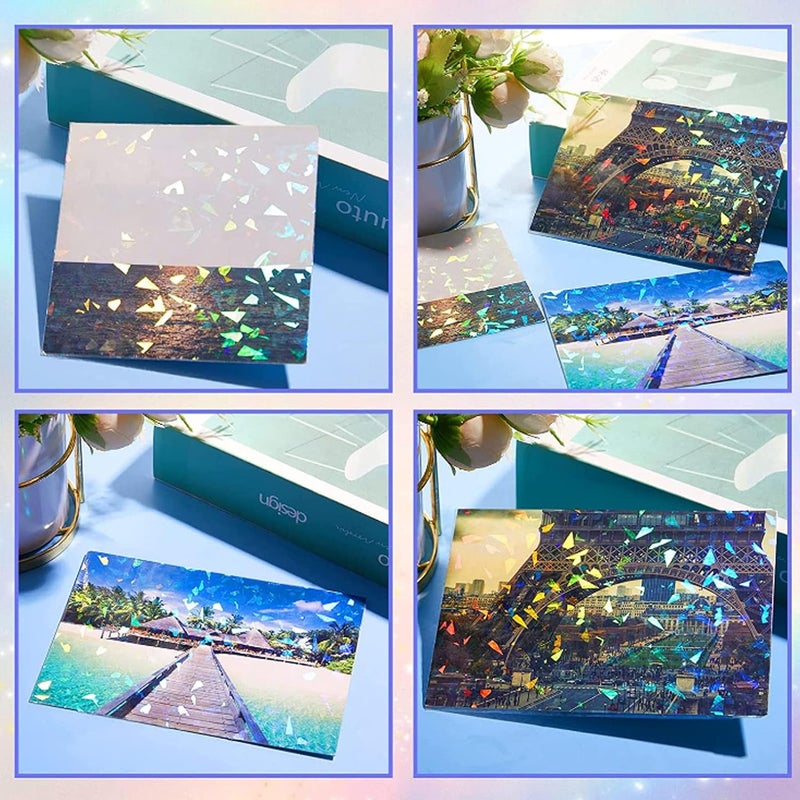Holographic Cold Laminate Sheet, 50 PCS 11.8 x 8.4in Cuttable Water Proof A4 Cold Laminating Sheets DIY Self Adhesive Colorful Paper for Badge Photo Graphic Framing (Type 2) - Image 4