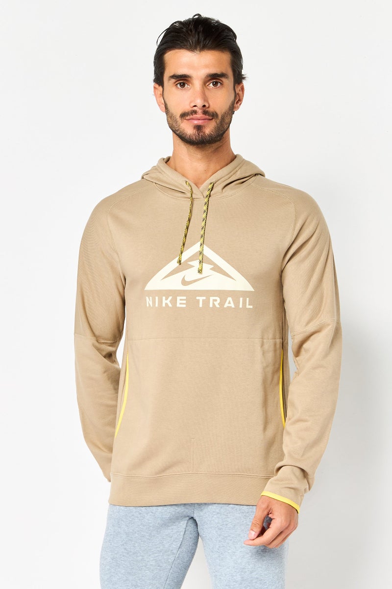 Nike Men Dri-Fit Long Sleeve Running Hoodie, Tan - Image 1