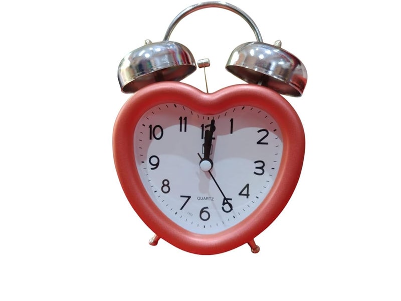 Heart Shaped Metallic Orange Vintage Twin Bell Analog Table Alarm Clock with Night Led Light Heavy Slippers Extra Loud Alarm Clock NonTicking Quartz Metal Frame Body Battery Powered 12cm45cm JGS - Image 1