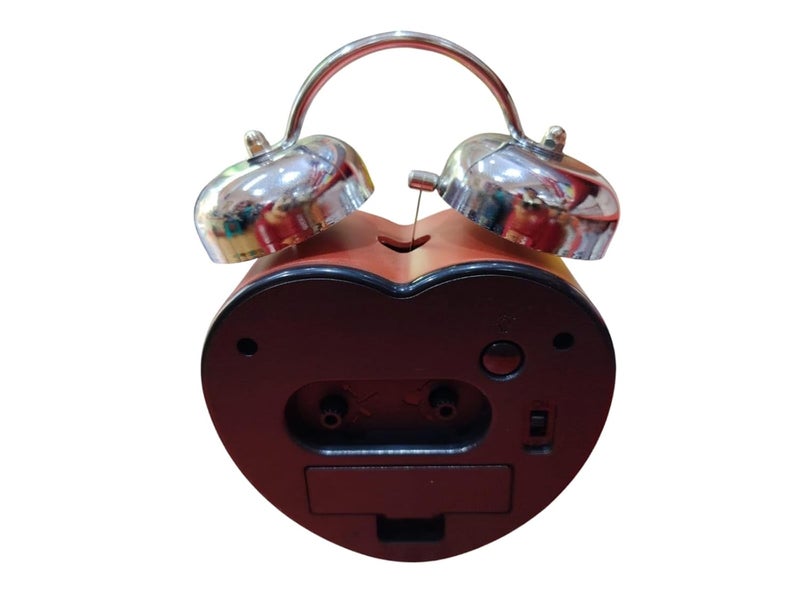 Heart Shaped Metallic Orange Vintage Twin Bell Analog Table Alarm Clock with Night Led Light Heavy Slippers Extra Loud Alarm Clock NonTicking Quartz Metal Frame Body Battery Powered 12cm45cm JGS - Image 5