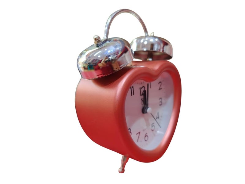 Heart Shaped Metallic Orange Vintage Twin Bell Analog Table Alarm Clock with Night Led Light Heavy Slippers Extra Loud Alarm Clock NonTicking Quartz Metal Frame Body Battery Powered 12cm45cm JGS - Image 2