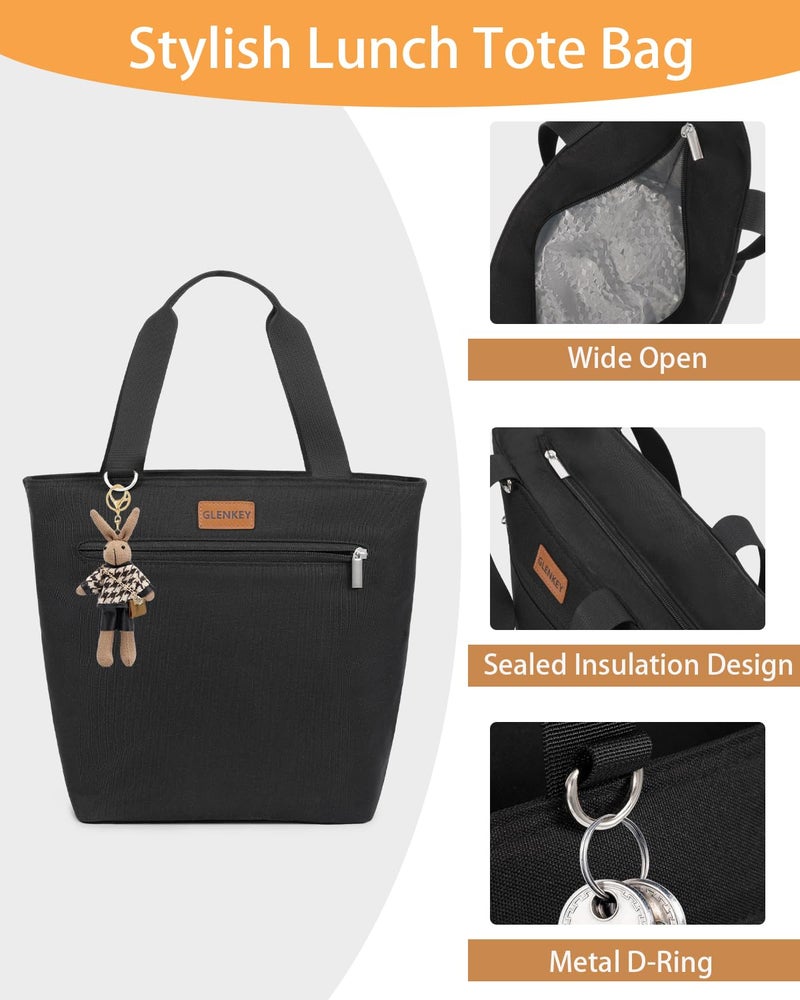 GLENKEY Insulated Lunch Bag Tote Lunch Box - Large Leakproof Cooler Bags for Adults - Soft Lunchbox for Women Work Shift Outdoor Travel Black 8L - Image 3