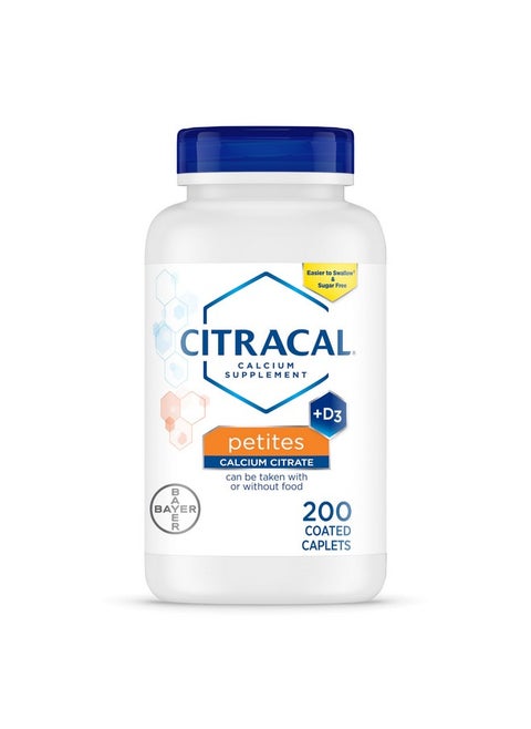 Citracal Petites, 400 mg Calcium Citrate, Easily Absorbed and Highly Soluble with 12.5 mcg (500 IU) Vitamin D3, Bone Health Support for Ages 12+, Smaller and Easier to Swallow Caplets, 200 Count