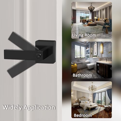 DSJJBLL Matte Black Door Handle Heavy Duty, Keyed Alike Entry Door Lever, Door Knobs with Lock and Key, Square Door Lever for Bedroom, Bathroom and Front Door - Image 2