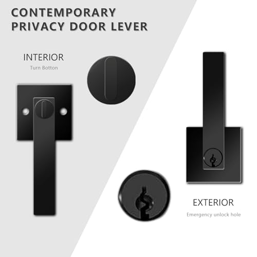 DSJJBLL Matte Black Door Handle Heavy Duty, Keyed Alike Entry Door Lever, Door Knobs with Lock and Key, Square Door Lever for Bedroom, Bathroom and Front Door - Image 4