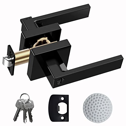 DSJJBLL Matte Black Door Handle Heavy Duty, Keyed Alike Entry Door Lever, Door Knobs with Lock and Key, Square Door Lever for Bedroom, Bathroom and Front Door - Image 1