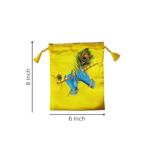 Sri Yagnaa - Pack of 10 - Lord Krishna Hands Design Potli Bags - Women's Silk Drawstring Closure - Gift Pouches - for Return Gifting - Potli Bags for Thamboolam - Fabric Potli Batwa Bag (Multi-Color) - Image 4