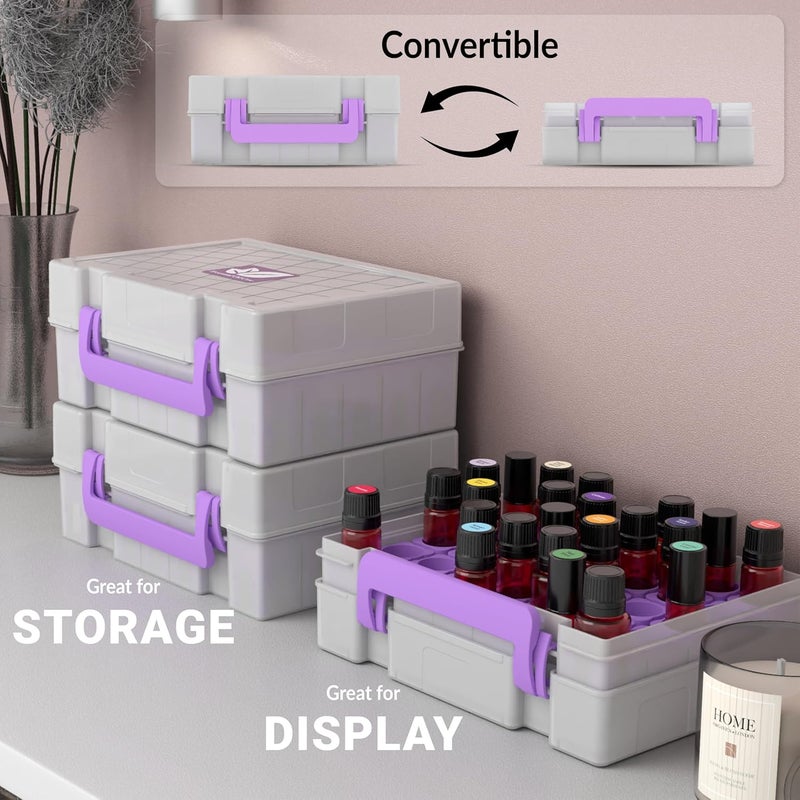 GPG2 Essential Oil Organizer for 35 Bottles, Hard Shell Storage Case with Shelf Display Lid & Travel Handle, Fits 5ml/10ml/15ml, Roller Bottles, Compatible with Top Brands, Lavender - Image 3