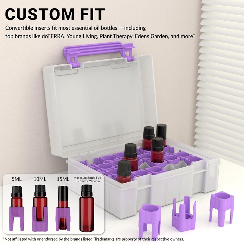 GPG2 Essential Oil Organizer for 35 Bottles, Hard Shell Storage Case with Shelf Display Lid & Travel Handle, Fits 5ml/10ml/15ml, Roller Bottles, Compatible with Top Brands, Lavender - Image 2