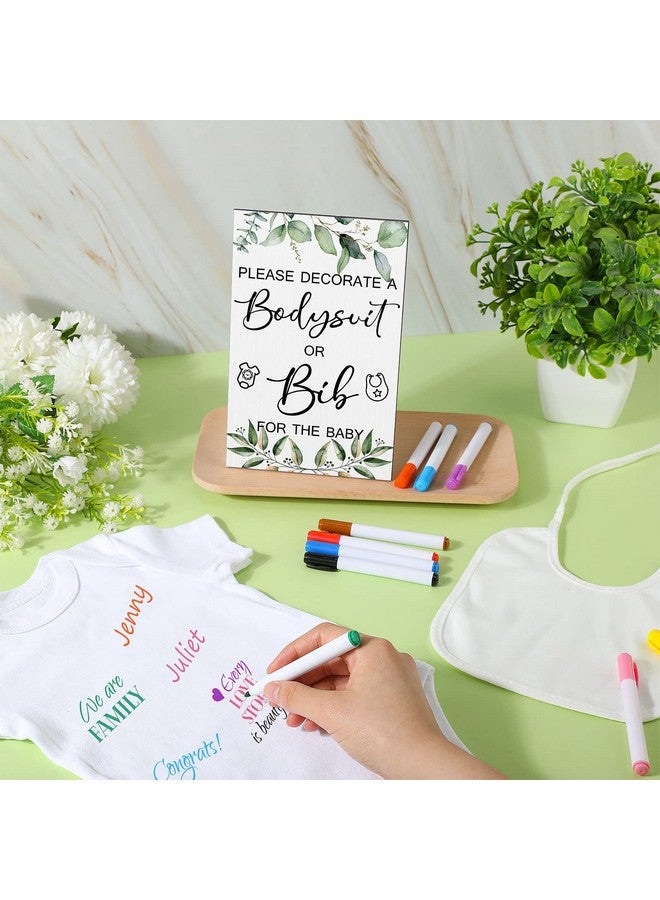 Roowest Roowest 35 Pcs Baby Shower Bibs Games Design Wooden Baby Shower Party Game Sign DIY Bodysuit Sign 15 White Blank Feeder Bibs 9 Newborn Bodysuit 10 Markers for Boys Girls(Greenery)  - Image 5