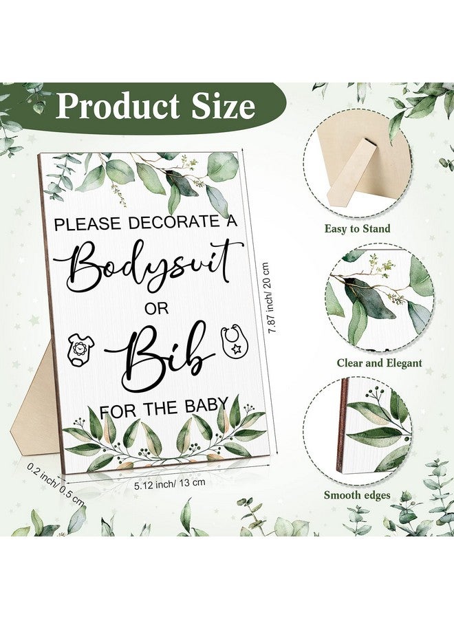 Roowest Roowest 35 Pcs Baby Shower Bibs Games Design Wooden Baby Shower Party Game Sign DIY Bodysuit Sign 15 White Blank Feeder Bibs 9 Newborn Bodysuit 10 Markers for Boys Girls(Greenery)  - Image 2