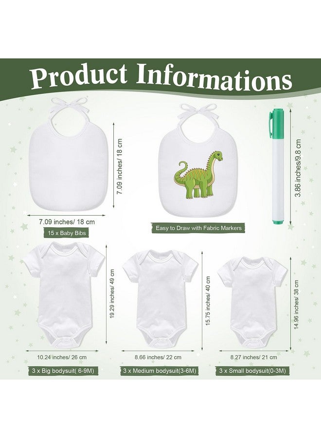 Roowest Roowest 35 Pcs Baby Shower Bibs Games Design Wooden Baby Shower Party Game Sign DIY Bodysuit Sign 15 White Blank Feeder Bibs 9 Newborn Bodysuit 10 Markers for Boys Girls(Greenery)  - Image 3