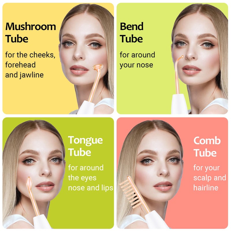 Uaike High Frequency Facial Wand - Uaike Orange Portable Handheld High Frequency Facial Machine - with 4 Pcs Orange Glass Tubes - at Home Skin Face Wand Device - Image 3