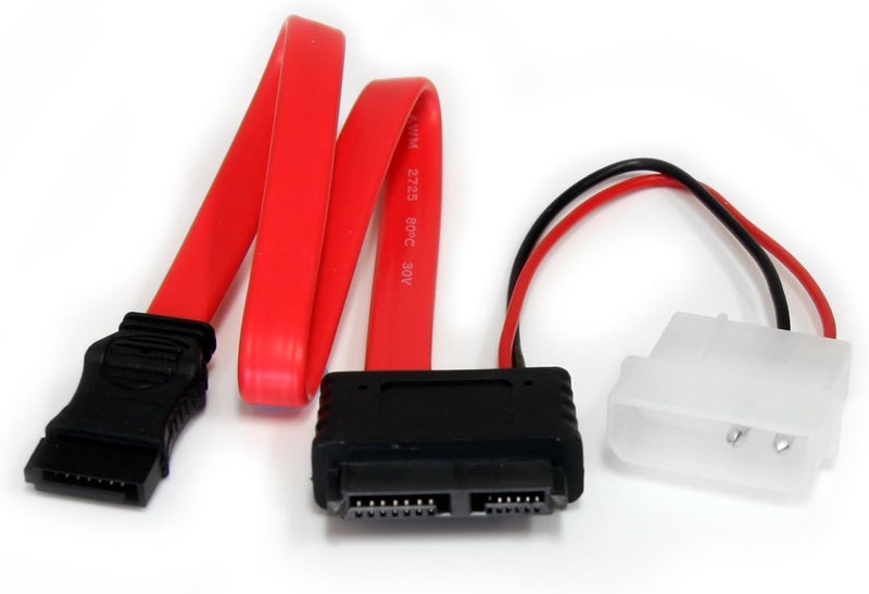StarTech.com 12in Slimline SATA to SATA with LP4 Power Cable Adapter - Red - Image 1