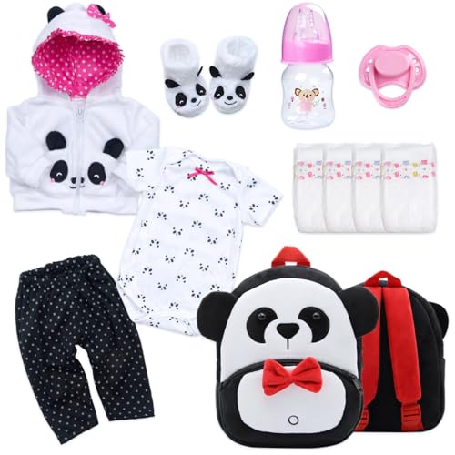 Pedolltree 11 Pcs Set Reborn Baby Dolls Clothes Girl Panda Outfit Accessories for 1719 Inch Reborn Doll Newborn Girl with Panda BackpackDiaper - Image 1