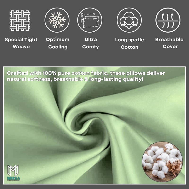 MUSA MUSA® Cotton Pillow Cover Shams - Washable Pillowcases for Sofa Cushions, Bedrooms & Dorm Decor | Hotel Quality Pillow Covers with Envelope Closure & 5cm Side Frame (2, Sage Green, 50 x 90cm) - Image 5