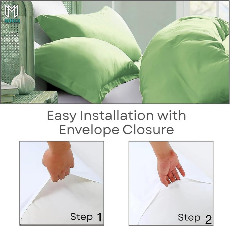 MUSA MUSA® Cotton Pillow Cover Shams - Washable Pillowcases for Sofa Cushions, Bedrooms & Dorm Decor | Hotel Quality Pillow Covers with Envelope Closure & 5cm Side Frame (2, Sage Green, 50 x 90cm) - Image 4