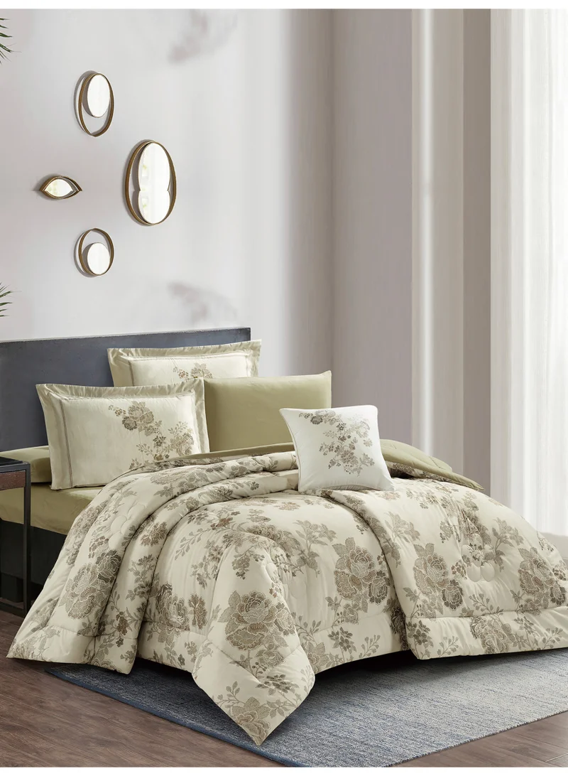 Donetella Bedding Comforter Set, King Size Fits 200x200 cm - 6-Pcs Digital Print Quilted Bed Set, Microfiber Fabric - 1 Comforter, 1 Fitted Sheet, 2 Pillow Shams, 2 Pillowcases.