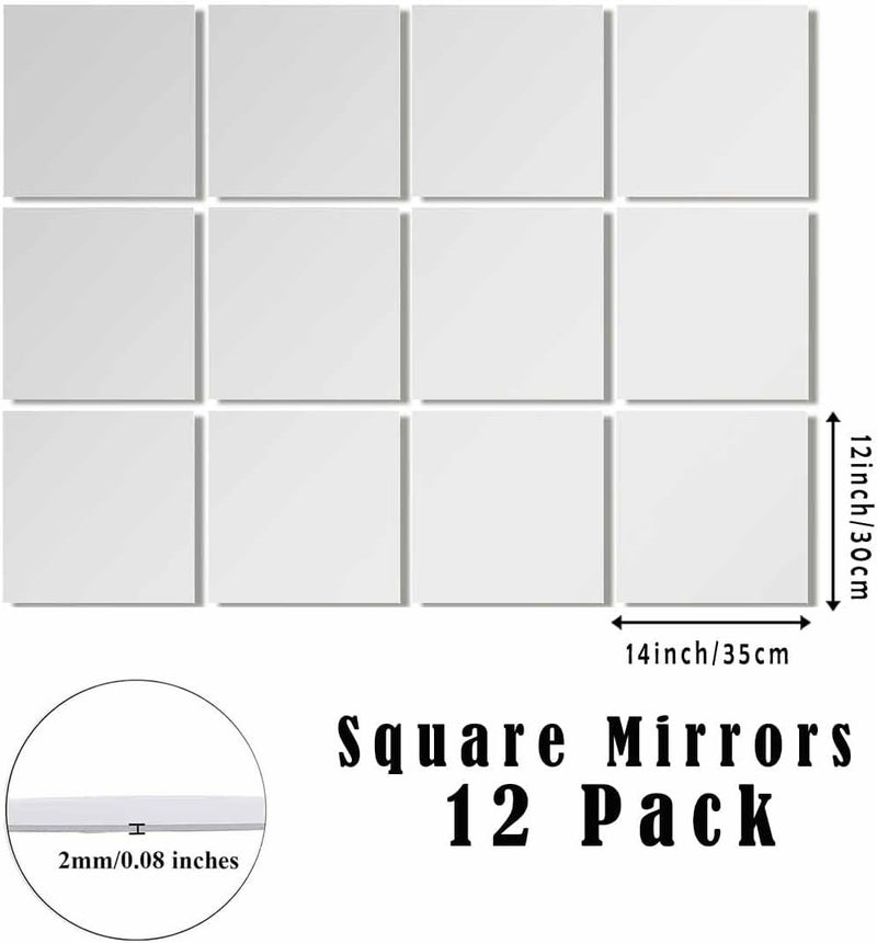 LUDEOU Full Body Mirror Tiles for Full Length, 12PCS 14 x12 inch Acrylic Wall Mirrors Square Large Wall Mirror for Table Centerpieces, Wedding Centerpieces, Bedroom, Gym Frameless Door Mirrors Wall Decor - Image 3