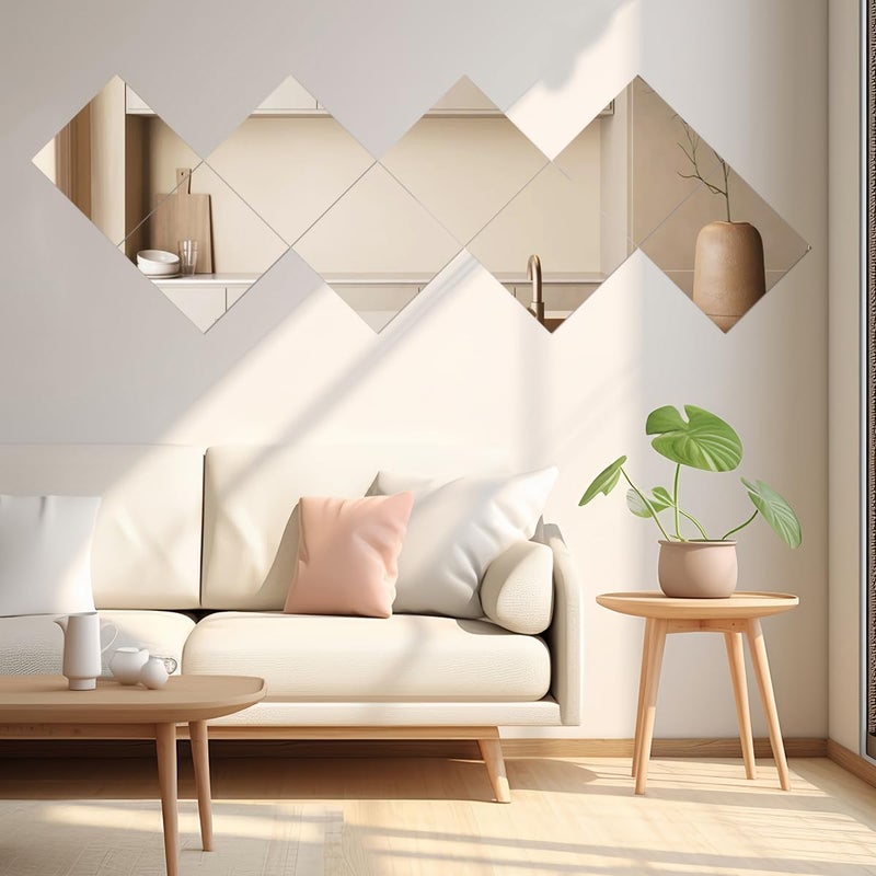 LUDEOU Full Body Mirror Tiles for Full Length, 12PCS 14 x12 inch Acrylic Wall Mirrors Square Large Wall Mirror for Table Centerpieces, Wedding Centerpieces, Bedroom, Gym Frameless Door Mirrors Wall Decor - Image 2