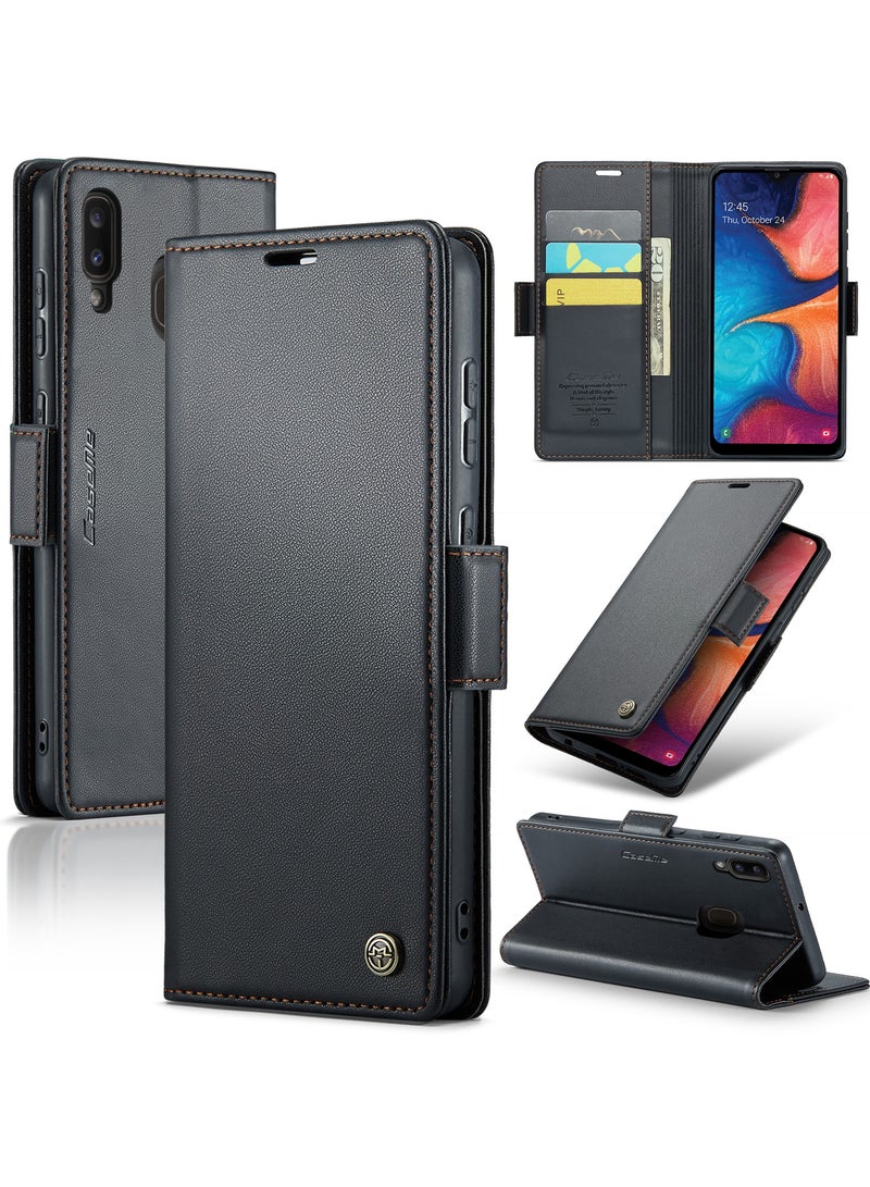 CaseMe Phone Case for Samsung Galaxy A20 / A30 Anti-scratch Leather Kickstand Card Slot Money Pocket Black - Image 1