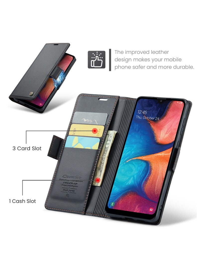 CaseMe Phone Case for Samsung Galaxy A20 / A30 Anti-scratch Leather Kickstand Card Slot Money Pocket Black - Image 2