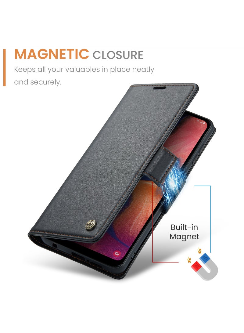 CaseMe Phone Case for Samsung Galaxy A20 / A30 Anti-scratch Leather Kickstand Card Slot Money Pocket Black - Image 3