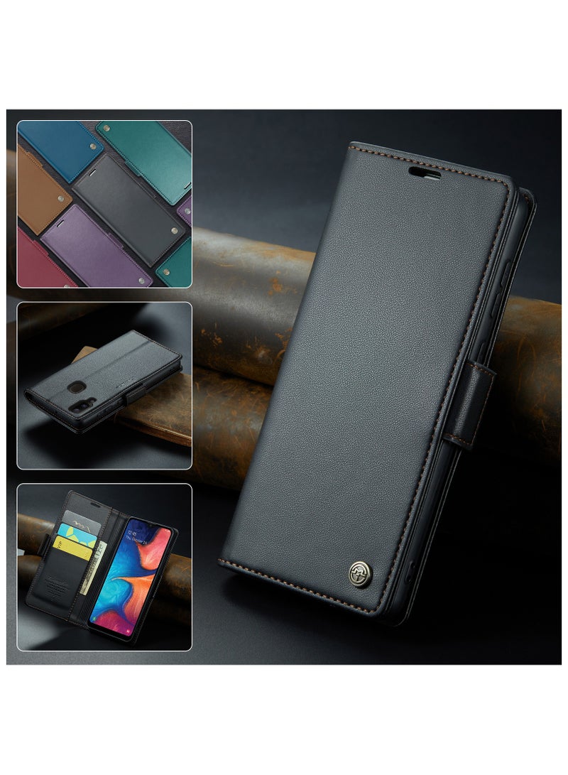 CaseMe Phone Case for Samsung Galaxy A20 / A30 Anti-scratch Leather Kickstand Card Slot Money Pocket Black - Image 4