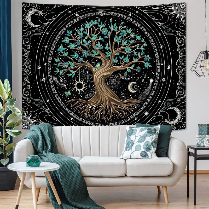 Kanuyee Tree of Life Tapestry Star Tapestry Moon Tapestry Wall Hanging Mandala Tapestry Aesthetic Bedroom Decor Black Tapestries For Bedroom Hippie Room Decor For Bedroom Aesthetic (70"x90") - Image 4