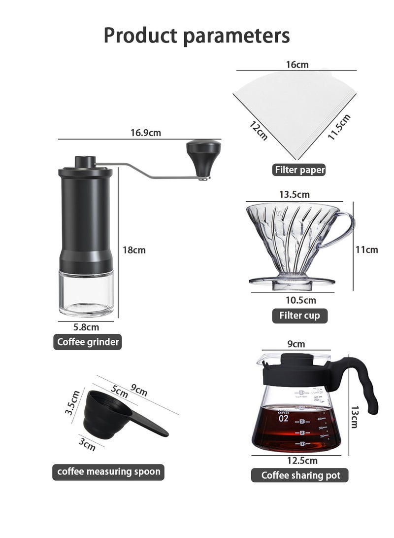 شويوين طقم ماكينة تحضير القهوة V60 مقاس 02، طقم تحضير بالتنقيط 5 قطع، يحتوي على قطع لتقطير وتصفية القهوة، مجموعة أدوات احترافية لصب القهوة يدويًا متخصصة باريستا 5 في 1 - Image 4
