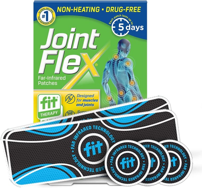 JointFlex لصقة FIT Therapy بالأشعة تحت الحمراء تدعم الحركة النشطة المستمرة للعضلات والمفاصل لمدة تصل إلى 5 أيام، مقاومة للماء، غير حرارية، خالية من الأدوية، 9 قطع، 3 مستطيلة، 6 دائرية - Image 1