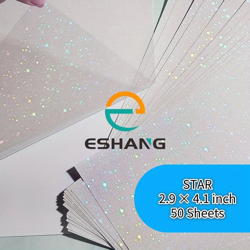 50 Sheets Measuring 2.9 by 4.1 Inches Holographic Glitter Stars Cold Lamination Adhesive Backing - Image 1