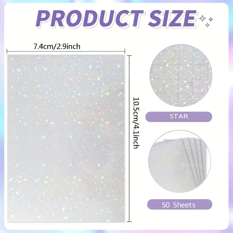 50 Sheets Measuring 2.9 by 4.1 Inches Holographic Glitter Stars Cold Lamination Adhesive Backing - Image 2