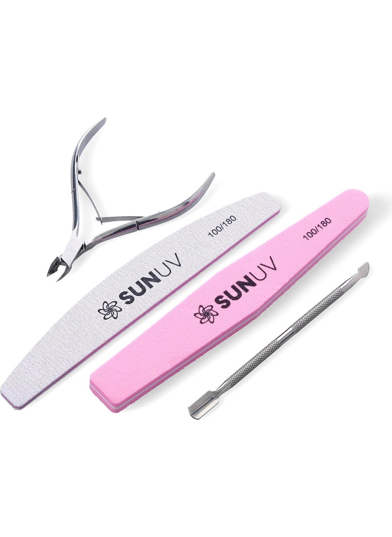 SUNUV - SUNUV 4PCS Cuticle Nippers, Cuticle Pusher with Nail File and Nail Buffer Set, Professional Stainless Steel Durable Pedicure Manicure Nail Care Tools - Image 1