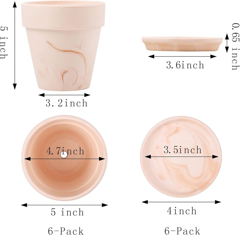 Yishang أواني الطين مع صحن 6 عبوة كبيرة أواني الطين الفخارية 5 أواني خزفية زراعية أواني زهور الصبار وعاء العصارة مع فتحة تصريف رائعة للنباتات والحرف اليدوية - Image 2