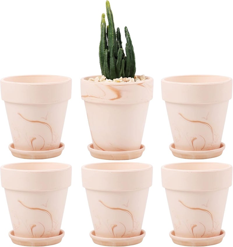 Yishang أواني الطين مع صحن 6 عبوة كبيرة أواني الطين الفخارية 5 أواني خزفية زراعية أواني زهور الصبار وعاء العصارة مع فتحة تصريف رائعة للنباتات والحرف اليدوية - Image 1