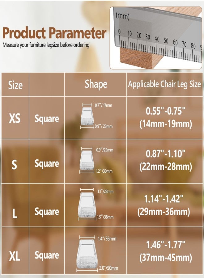 BAIPOK 16Pcs Square Chair Leg Floor Protectors with Wrapped Felt Bottom, Silicone Chair Leg Protectors for Hardwood Floors, Chair Legs Cover for Protecting Floors from Scratches & Noise, Clear, Large - Image 3