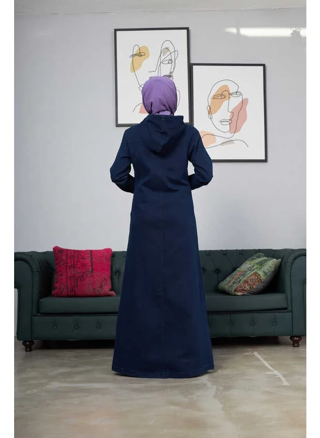 Neways 6509-DENIM Hooded Abaya Navy Blue